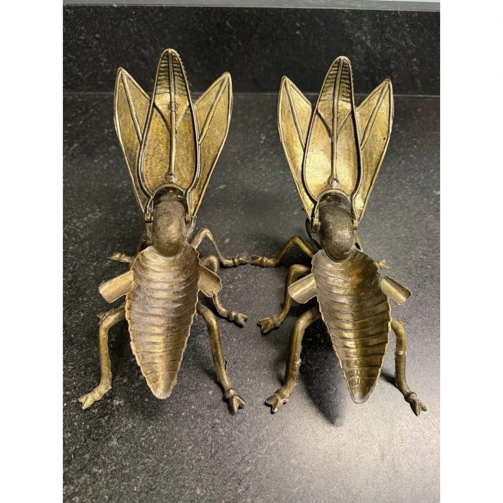 Metal Cicada Locust Insect Figurines Pair 8
